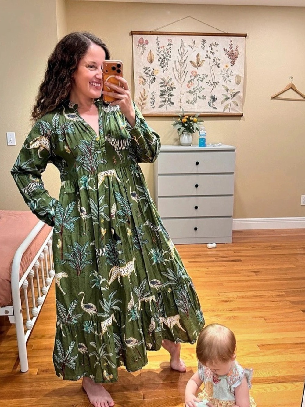 Anthropologie Fox & Hen Animal Print Maxi Dress Cotton in Green Size XL - Picture 3 of 15